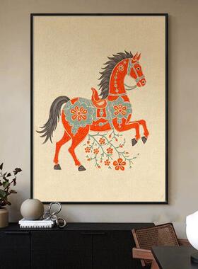 马上有钱法式复古骏马玄关小众艺术装饰画中古客厅马到成功挂壁画
