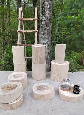 香樟木墩子原木花架底座实木茶几凳艺术圆形树桩欧式落地摆件打磨