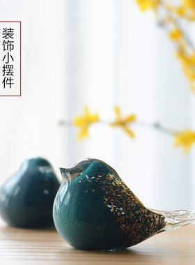 创意纸镇书桌动物小摆件实用装饰摆设女生可爱玻璃小鸟琉璃装饰品