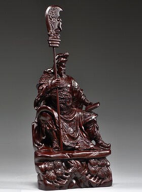 黑檀木雕关公摆件实木雕刻看书关公像夜读春秋武财神立刀关羽神像