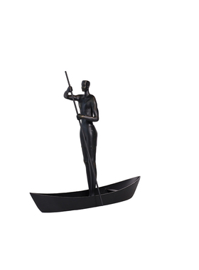 抽象人物铁艺雕塑划船摆件样板房售楼部客厅家居黑色铸铁金属饰品