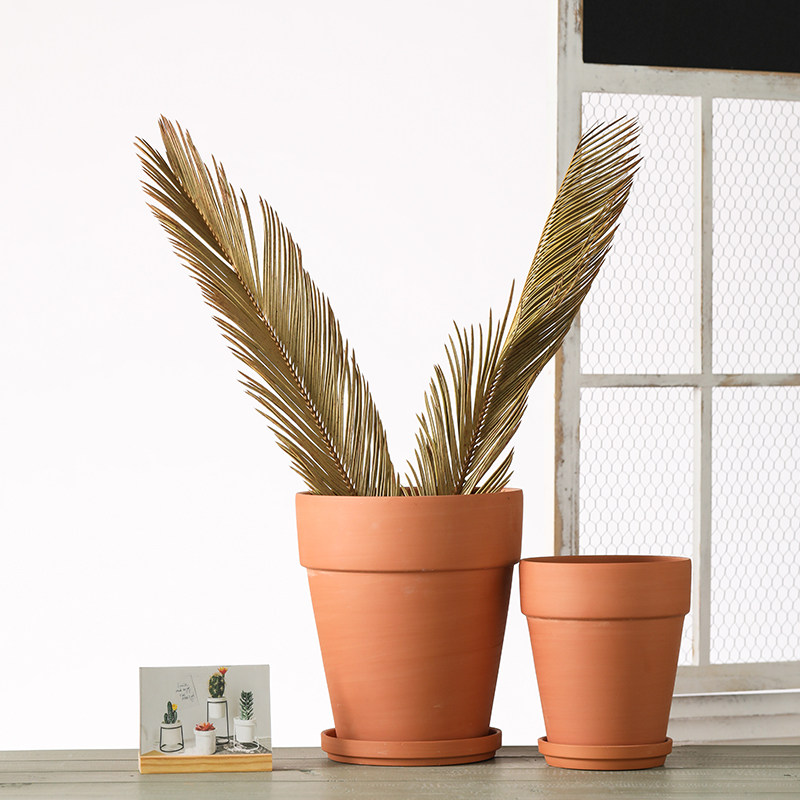 罗马北欧拼色红陶花盆带托盘透水透气摩卡陶土粗陶盆绿植花卉盆栽,淘宝优惠券,粉丝福利购,淘宝优惠卷