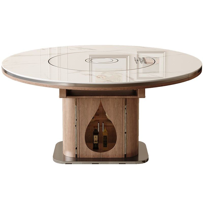 中古风实木岩板伸缩餐桌家用小户型多功能电磁炉内嵌转盘方圆两用,淘宝优惠券,粉丝福利购,淘宝优惠卷