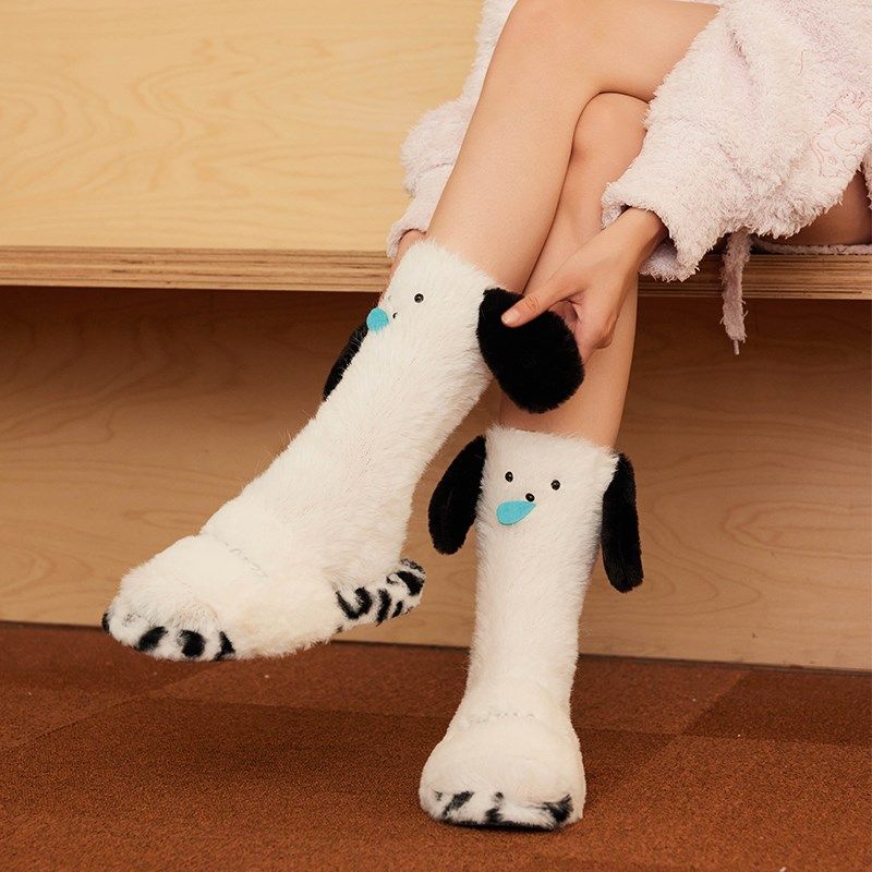 毛袜子超厚懒人风居家地板袜冬季加厚保暖长耳朵狗睡眠宽松孕妇袜,淘宝优惠券,粉丝福利购,淘宝优惠卷