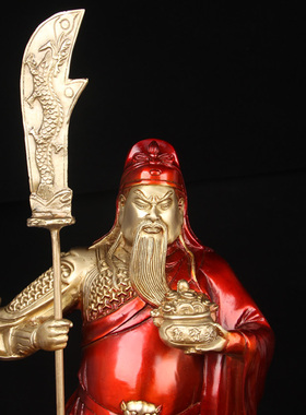 铜关公摆件 铜聚宝盆关公摆件 铜关羽  武圣关公铜像摆件
