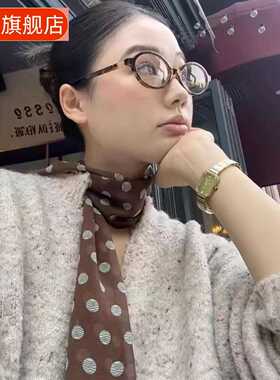 棕色波点丝巾印花高级百搭配饰系脖女发带绑发长条围巾