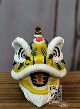 陶瓷工艺品  石湾公仔 五色狮子头 岭南风 醒狮 非遗