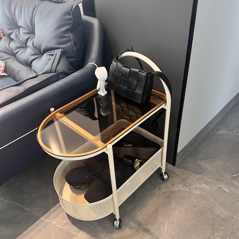 侘寂风客厅沙发边几可移动带轮小茶几收纳边桌小推车玻璃边柜角几,淘宝优惠券,粉丝福利购,淘宝优惠卷