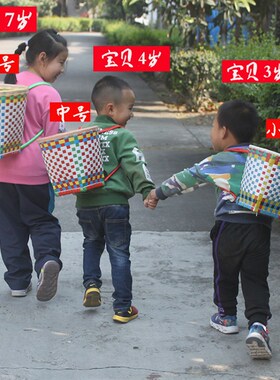 小背篓儿童塑料民族风后背式小孩宝宝篮子舞蹈道具花编织背篼筐箩