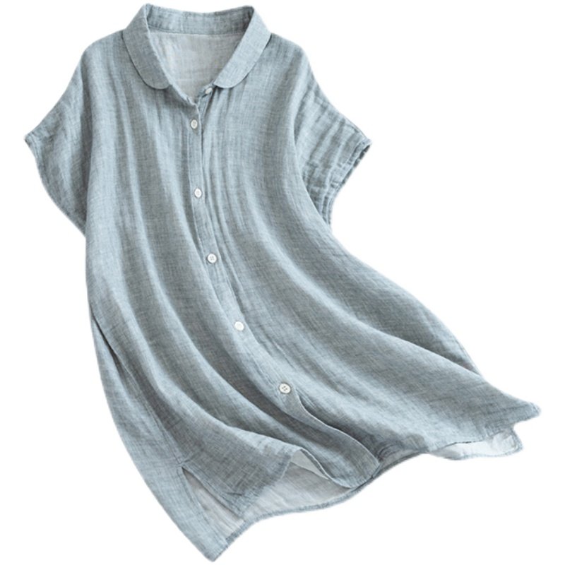 2021复古夏装新百搭宽松舒适简约娃娃领无袖双层棉纱衬衫女上衣,淘宝优惠券,粉丝福利购,淘宝优惠卷