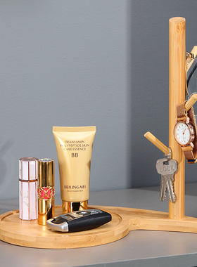 玄关钥匙收纳摆件实木竹木支架挂架入户进门置物架简约桌面装饰品