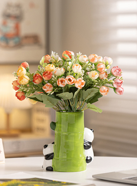 可爱大熊猫花瓶陶瓷材质很漂亮