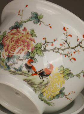 80年代粉彩鸟语花香陶瓷花盆多肉菖蒲盆栽盆怀旧花盆仿古怀旧瓷器