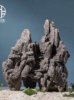 陶瓷鱼缸造景黑尾大勾鱼转圈摆件假山装饰吸水石爬台造景水景流水