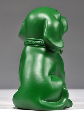 绿色木雕狗摆件木质生肖狗实木头家居客厅电视柜办公室装饰工艺品