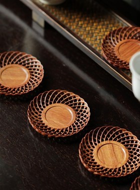 非洲酸枝编织纹杯垫实木杯托茶道功夫茶杯垫子家用隔热垫茶具配件