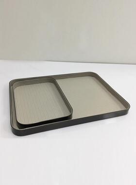 意式极简轻奢几何金属皮革托盘收纳摆件样板间客厅餐桌上软装饰品