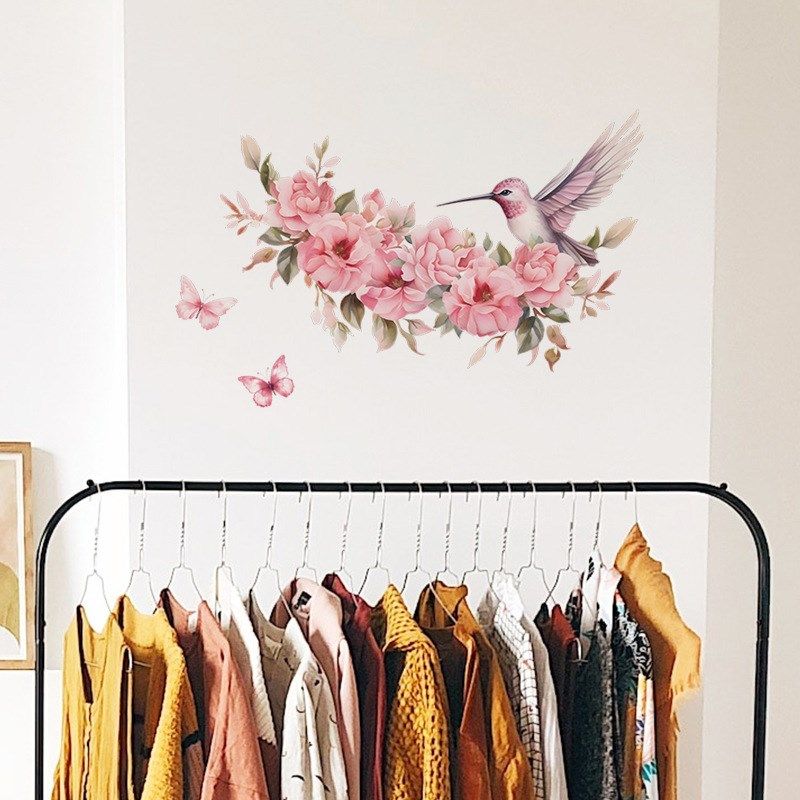 粉色花朵贴画树枝上小鸟翠鸟墙贴纸客厅房间卧室装饰墙壁纸自粘贴,淘宝优惠券,粉丝福利购,淘宝优惠卷