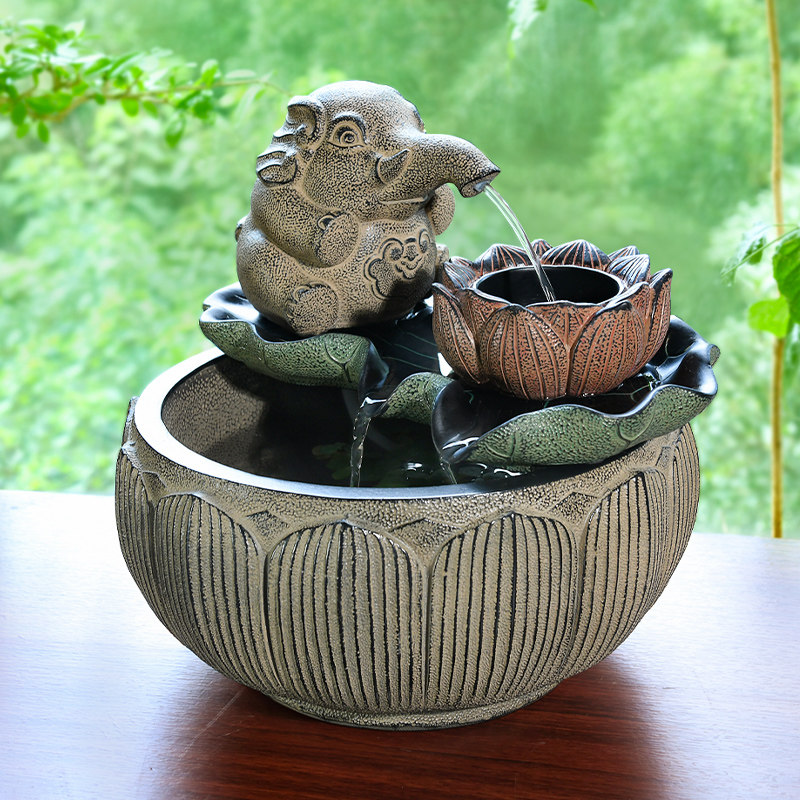 办公室装饰大象吐水流水生财摆件循环水茶室布置鱼池茶桌水系景观,淘宝优惠券,粉丝福利购,淘宝优惠卷