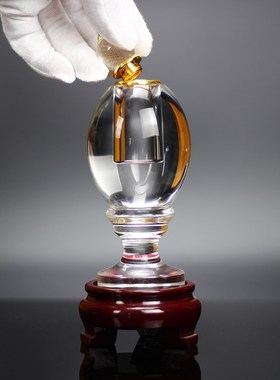 水晶塔摩尼宝珠装藏密封带木底座透明水晶瓶装舍利子的供具舍利塔