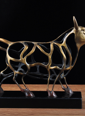 特大号镂空牛摆件纯铜美式创意客厅办公室售楼部酒店别墅软装饰品