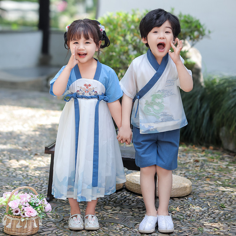 男童汉服夏款古风女童唐装连衣裙中国风短袖国学幼儿园儿童演出服,淘宝优惠券,粉丝福利购,淘宝优惠卷
