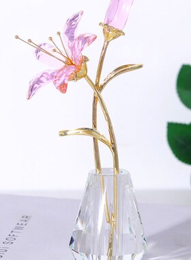 简约水晶百合花姹寂风家居客厅桌面摆件品送母亲婆婆轻奢生日礼物