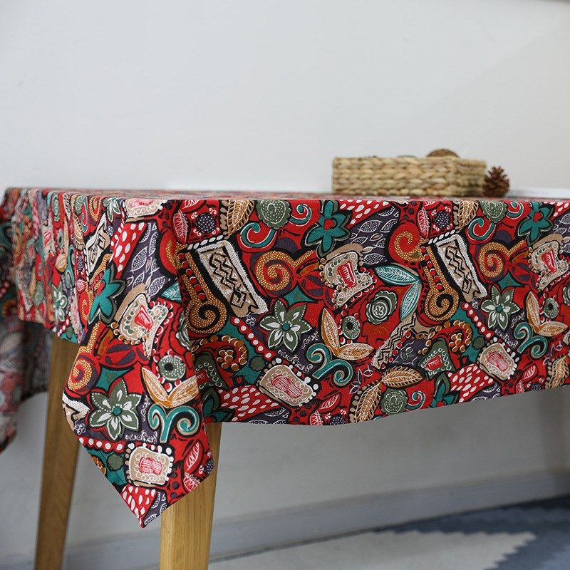 田园风棉麻布艺餐厅桌布印花长方形家用喜庆红色茶几台布书桌盖巾,淘宝优惠券,粉丝福利购,淘宝优惠卷