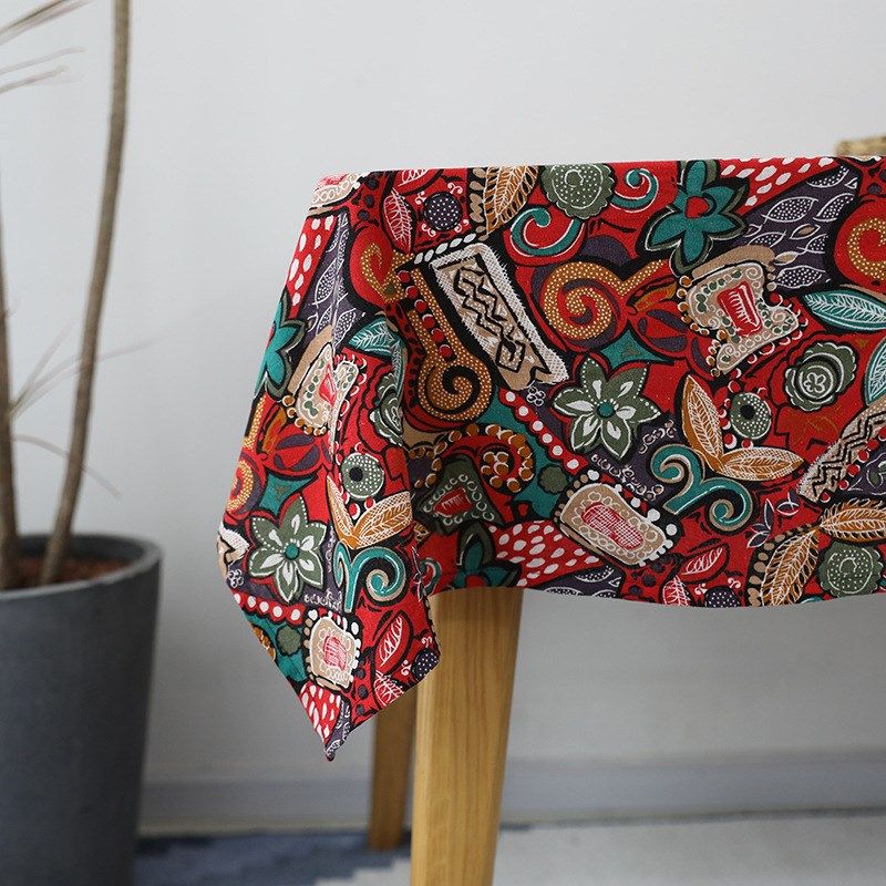 田园风棉麻布艺餐厅桌布印花长方形家用喜庆红色茶几台布书桌盖巾,淘宝优惠券,粉丝福利购,淘宝优惠卷