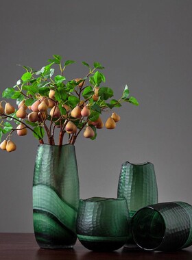 美式现代绿色刻磨玻璃花瓶餐桌水培插花蜂窝状玻璃花器装饰品