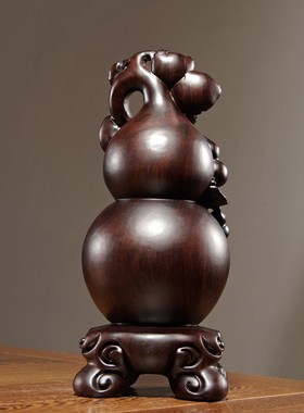 黑檀实木雕刻福禄葫芦摆件红木家居客厅书房办公寓意装饰工艺礼品