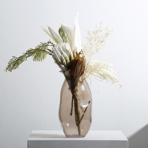 现代粉色玻璃花瓶摆件客厅插花干花仿真花装饰餐桌玄关样板间软装 - 图1