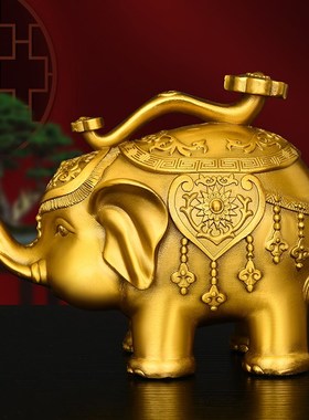 黄铜大象摆件卷鼻象平安如意象店铺开业送礼铜吸水象吉祥物福象