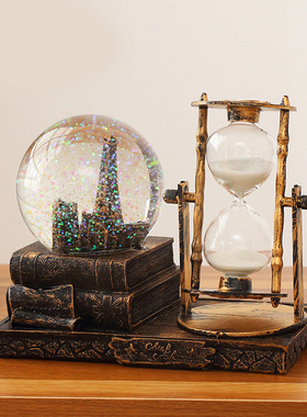 复古水晶球沙漏计时器办公室桌面房间装饰品个性酒柜客厅创意摆件