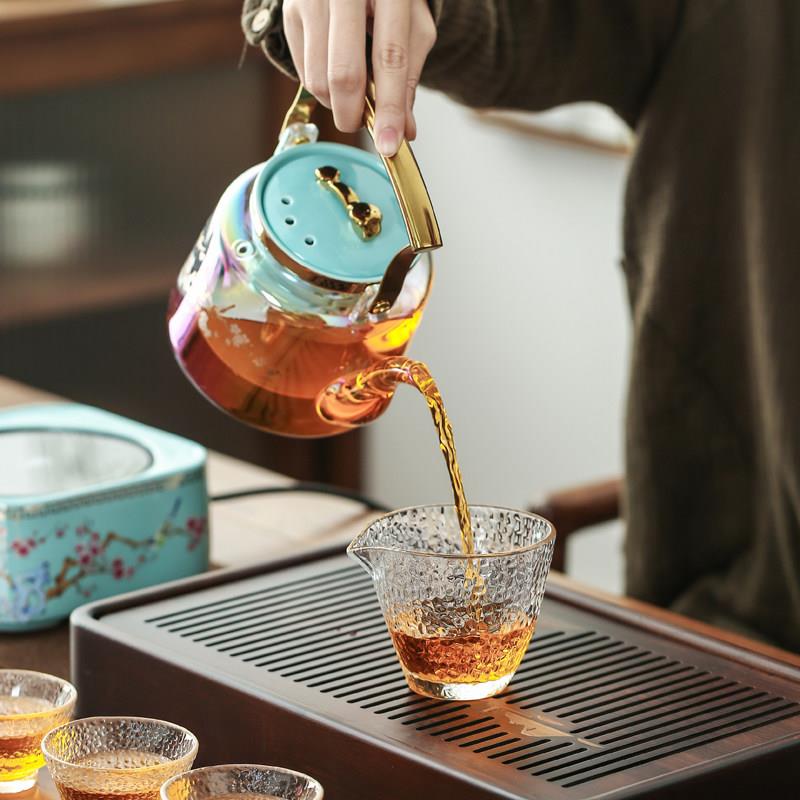 Explosion-proof high borosilicate glass tea kettle, black crystal stove, household tea set, thickened handle kettle