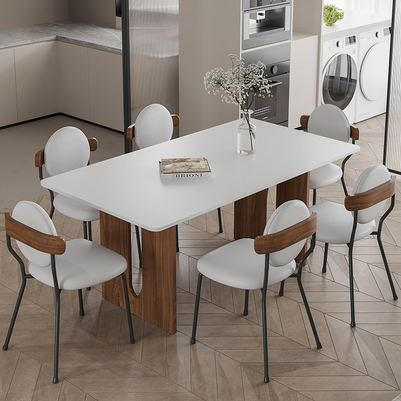 中古风实木奶油白色哑光岩板复古餐桌椅组合小户型长方形岛台家用,淘宝优惠券,粉丝福利购,淘宝优惠卷