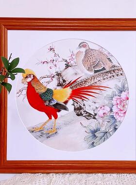 木质正方形国画框38cm圆形开孔卡纸书法字画十字绣装裱挂墙相框