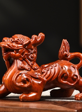 纯木雌雄貔貅摆件木质公母一对花梨木雕皮丘工艺礼品客厅办公装饰