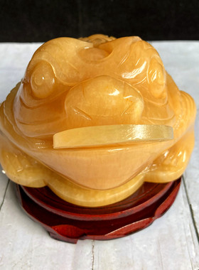 天然玉石金蟾招财摆件米黄玉雕刻大号客厅玄关办公室店铺开业礼品