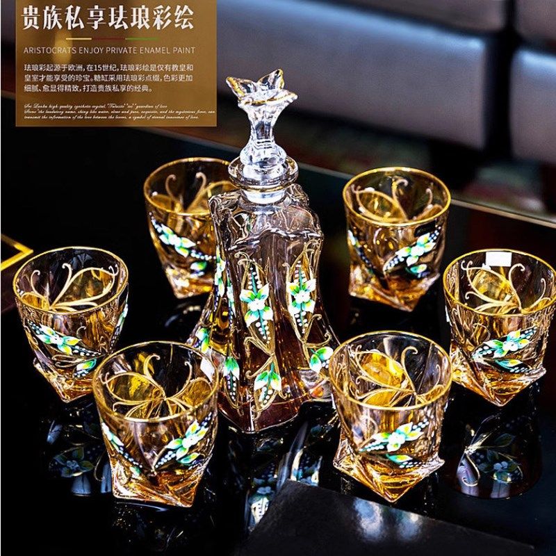 捷克BOHEMIA进口水晶玻璃XO描金珐琅彩花威士忌杯洋酒水杯樽套装,淘宝优惠券,粉丝福利购,淘宝优惠卷