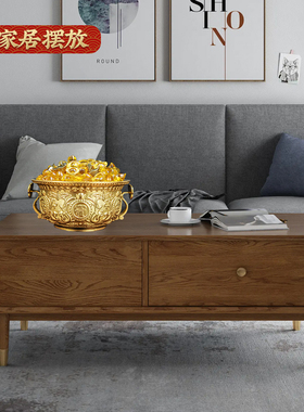 聚宝盆纯铜聚财家居进宝水晶元宝家用摆件客厅装饰工艺品