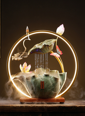 陶瓷循环流水生财加湿器客厅办公室桌面装饰招财摆件乔迁开业礼品