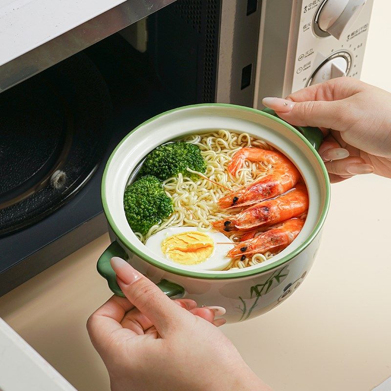 釉下彩泡面碗双耳带盖陶瓷家用碗单个学生宿舍创意汤碗拉面碗面碗,淘宝优惠券,粉丝福利购,淘宝优惠卷