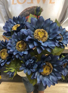 9头油画仿真向日葵花束 欧式假花绢花装饰花客厅摆放花卉大朵混色