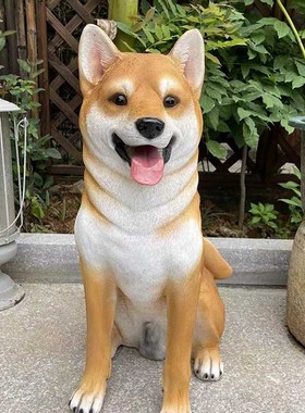 狗摆件秋田犬落地大型花园仿真装饰客厅黑白柴犬模型别墅庭院雕塑