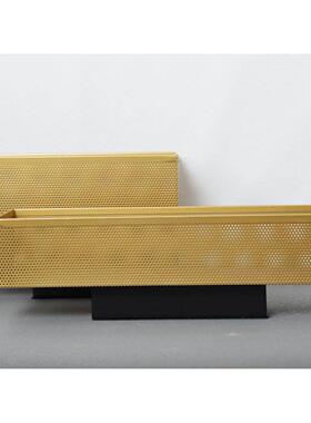 网格式现代简约金属底座金属长方形花器摆件样板房售楼处软装饰品