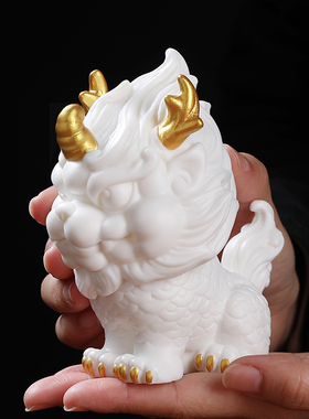 东方泥土可爱中国风陶瓷麒麟摆件客厅酒柜办公室桌面国潮家居装饰