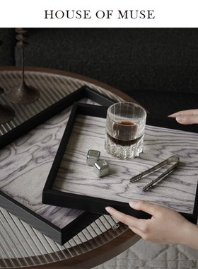 缪斯家 东方古韵/木质流纹托盘梳妆台化妆品收纳香薰盘摆件