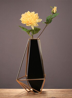 新中式轻奢几何金属花瓶摆件客厅玄关餐桌样板房装饰品电视柜花器