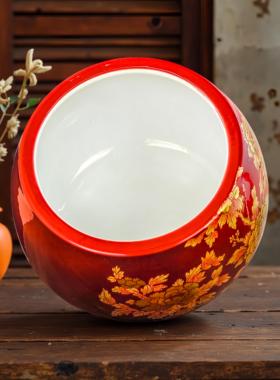 景德镇陶瓷花盆盆栽器皿无孔鱼缸乌龟缸家用庭院盆景中国红金牡丹